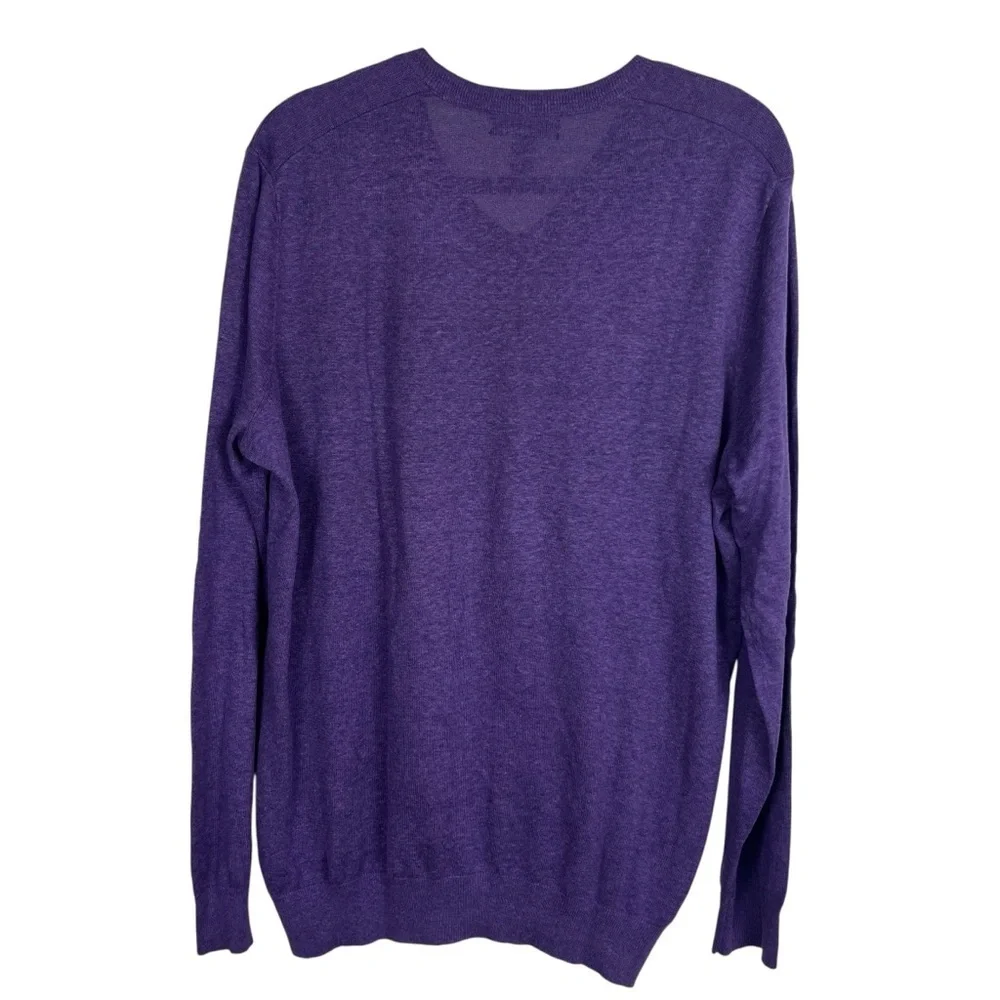 BANANA REPUBLIC Men's Purple Silk Linen Blend V-Neck Sweater Preppy Casual Large